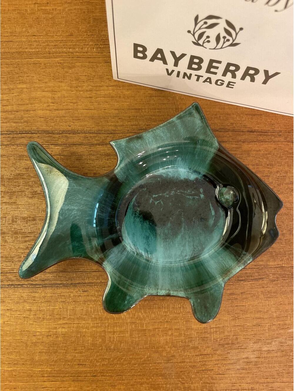 Blue Mountain Pottery RARE Fish Dish Green Black Glaze Canada 3 Trees Mark BMP